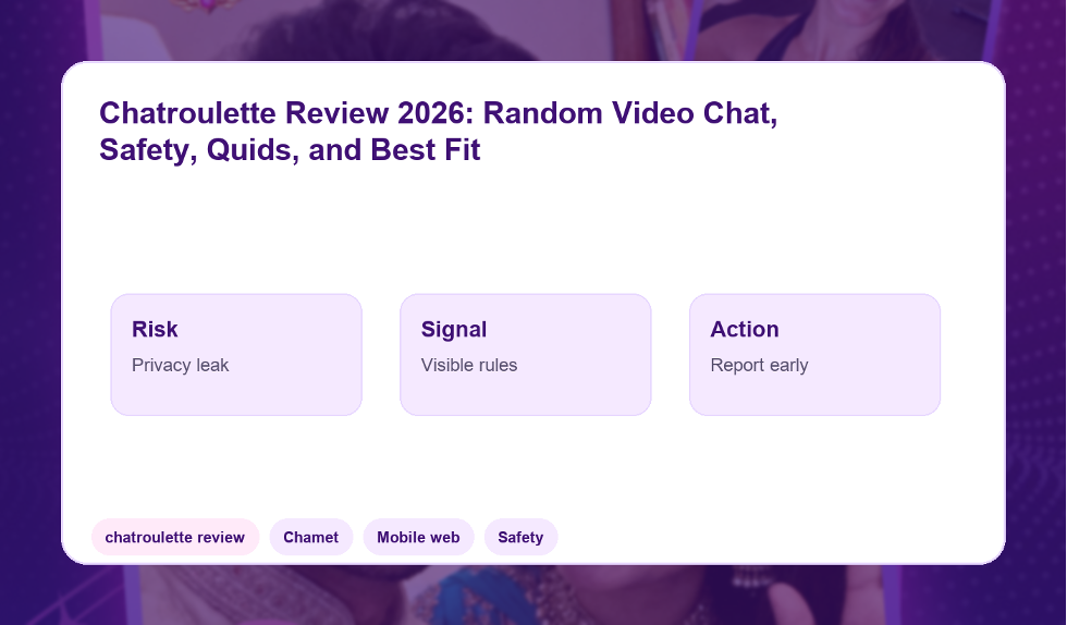Chatroulette review scorecard covering Quids, filters, and safety.