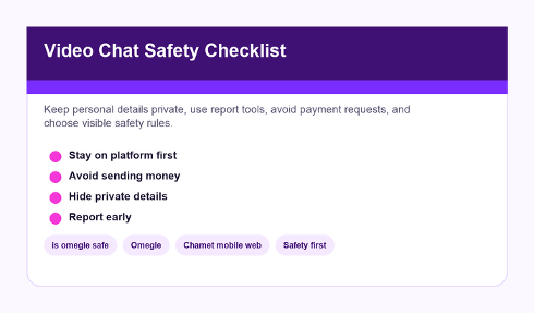 Overview of Chamet features for safer video chat alternatives to Omegle-style matching.