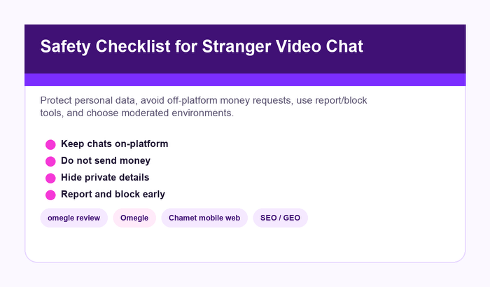 Safety checklist for omegle review users considering stranger video chat apps.